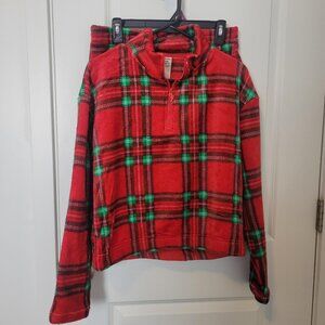 No Boundaries Plush Long Sleeve Winter Plush Lounge Set LS Top Shorts Med Red